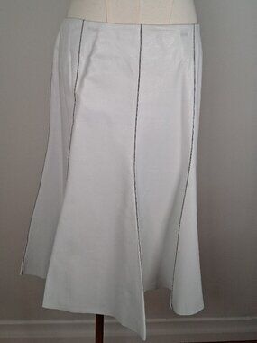 Vintage Nicole Farhi White Leather Contrast Stitch Skirt size 38 / US 6 / 8